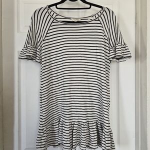 Black and White Striped Ruffle Sleeve Tunic